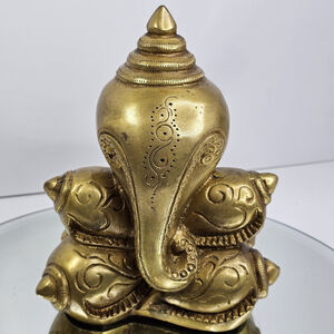 Brass Ganesha Statue Hindu Ganesh Elephant God Figurine Hand Etched 7" 2.5kg...